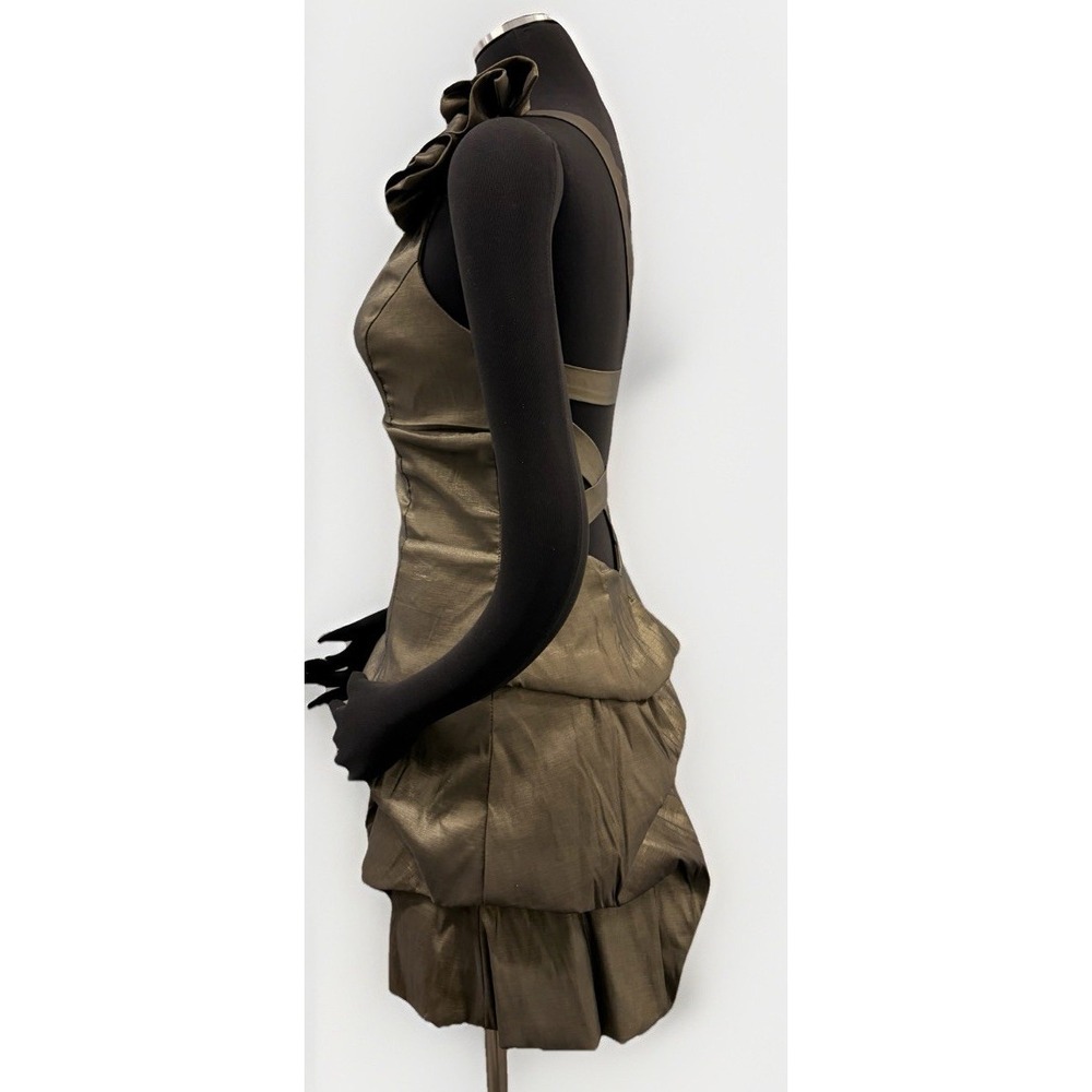 Jessica McClintock Cocktail Dress 8 Mini Satin Silver Gold Bubble Hem Party VTG - Picture 7 of 12